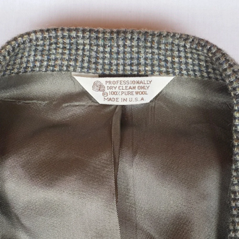 Hunt Valley Pure Wool Tweed Elbow Patch Blazer Sport Coat Mens 42L Brown Check